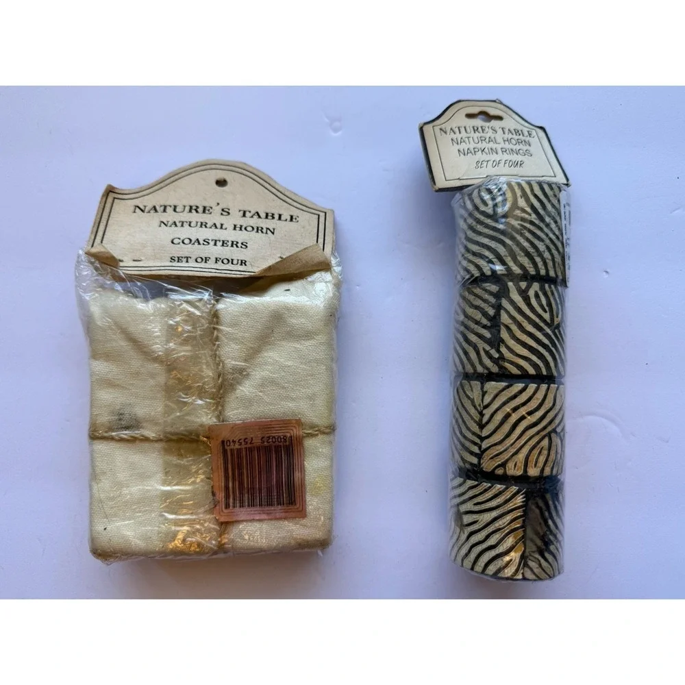 natural buffalo ox horn‎ coasters and napkinand napkin Rings Y2K Vintage (B5.7)